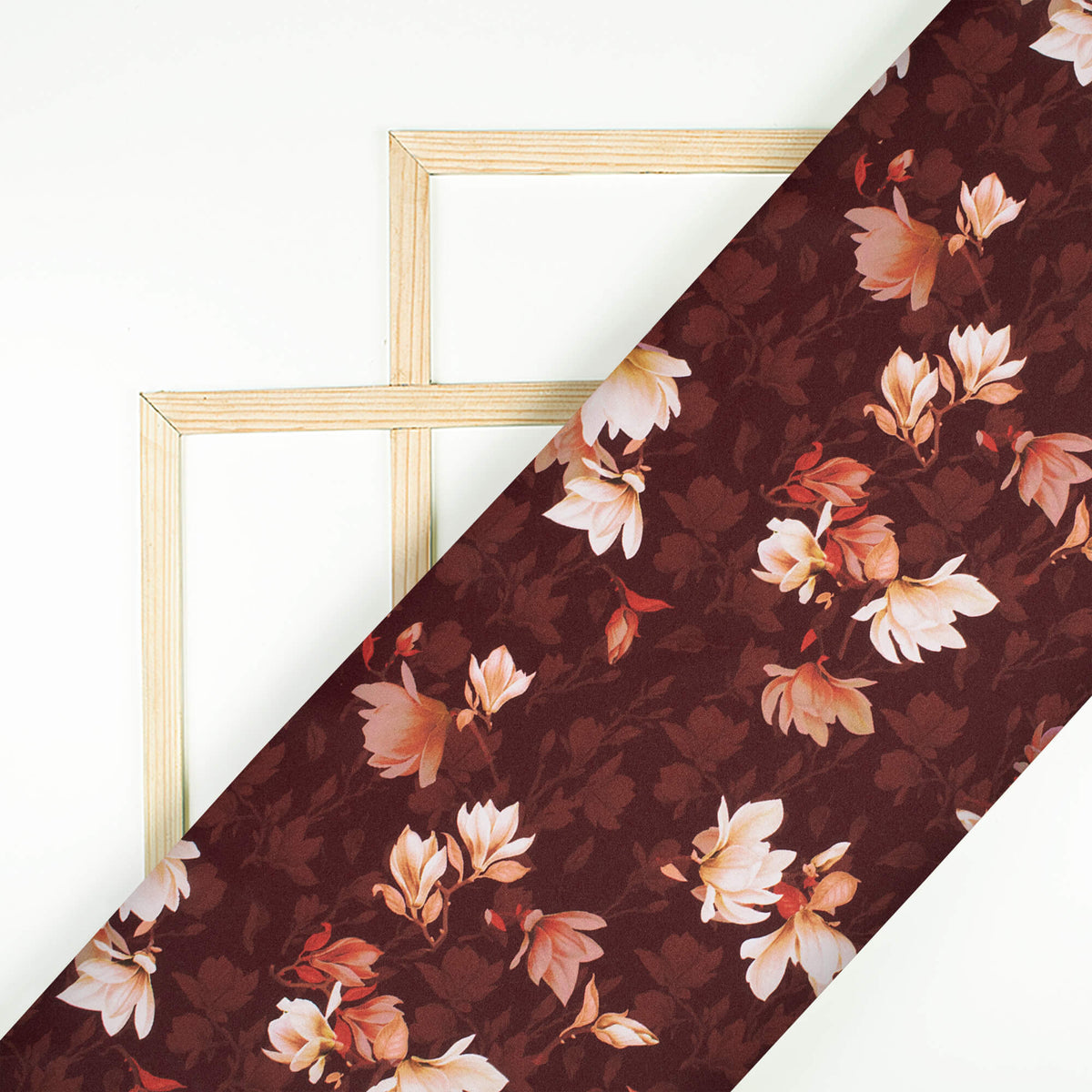 Hickory Brown And Peach Floral Pattern Digital Print Ultra Premium Butter Crepe Fabric
