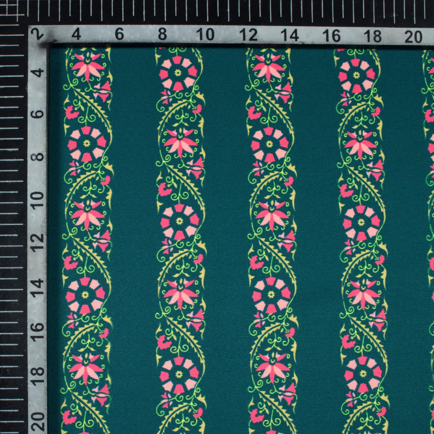 Peacock Blue And Hot Pink Stripes Pattern Digital Print Ultra Premium Butter Crepe Fabric