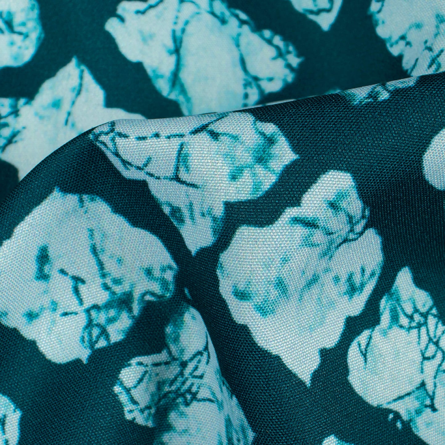 Peacock Blue And White Abstract Pattern Digital Print Ultra Premium Butter Crepe Fabric