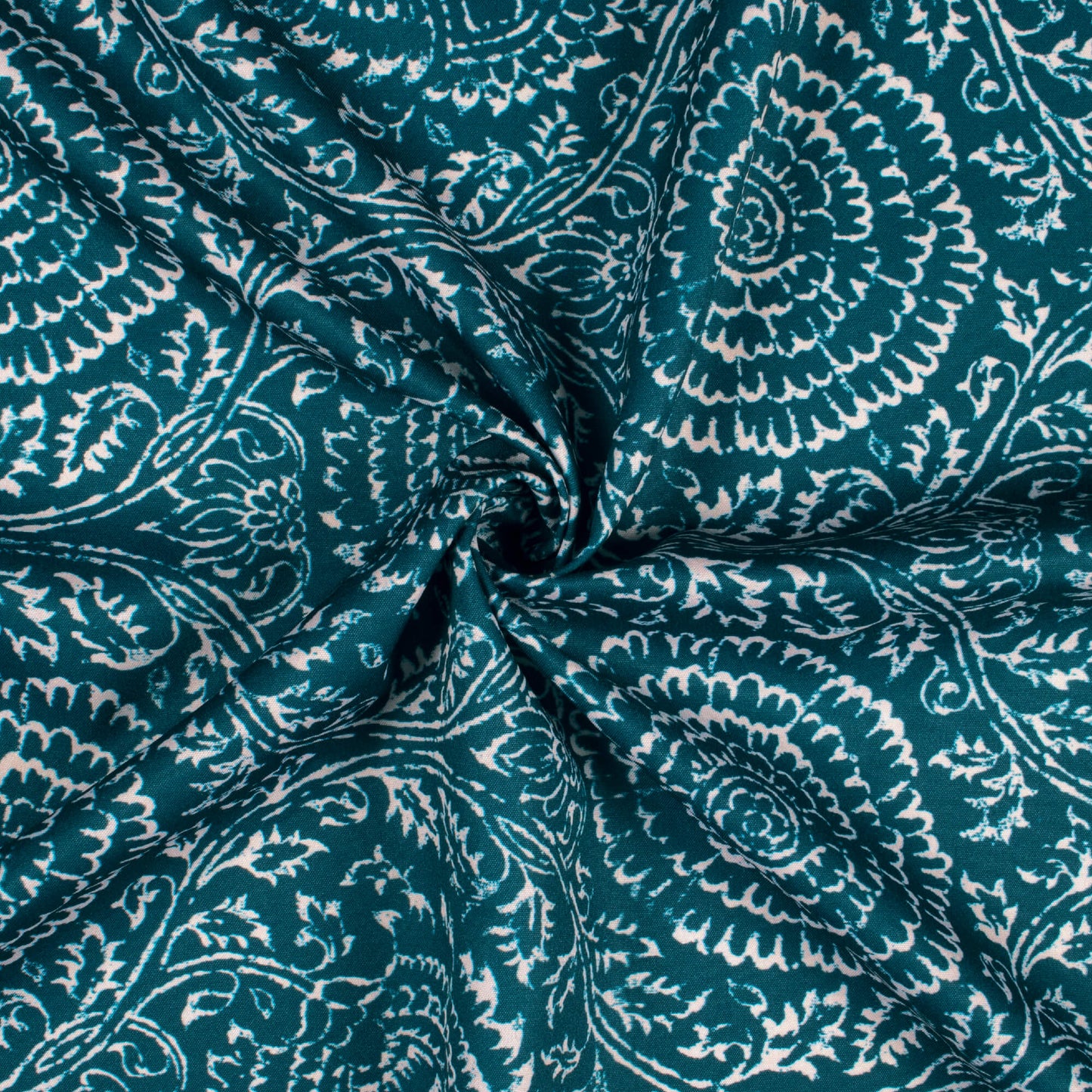 Peacock Blue And White Traditional Pattern Digital Print Ultra Premium Butter Crepe Fabric