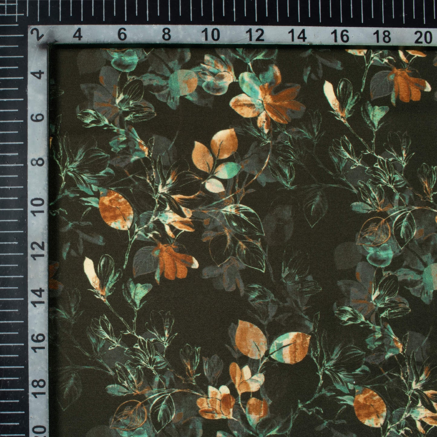 Black And Rust Orange Leaf Pattern Digital Print Ultra Premium Butter Crepe Fabric