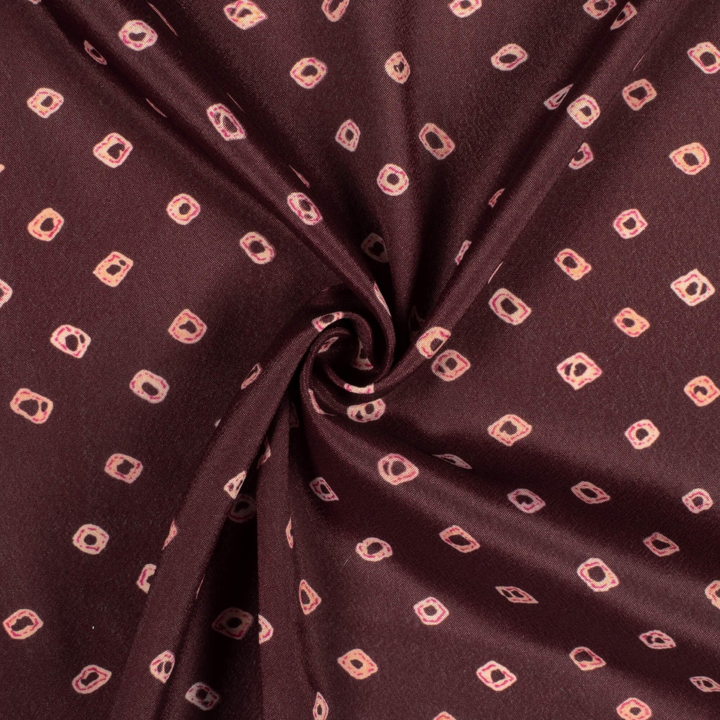 Hickory Brown Bandhani Pattern Digital Print Crepe Silk Fabric
