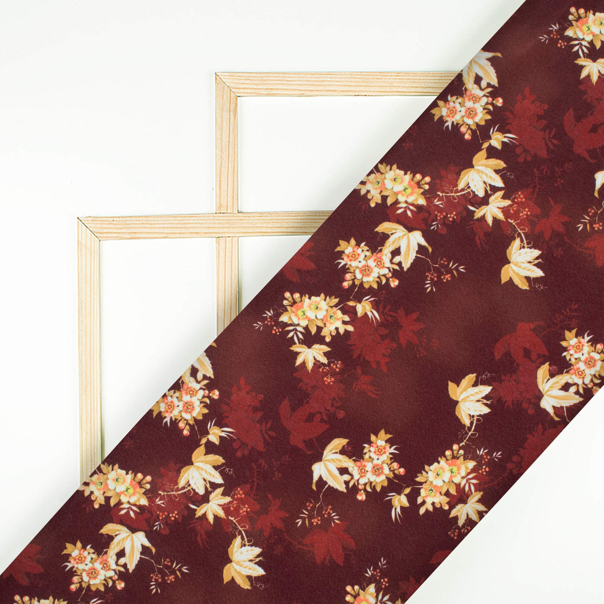 Hickory Brown And Off White Floral Pattern Digital Print Crepe Silk Fabric