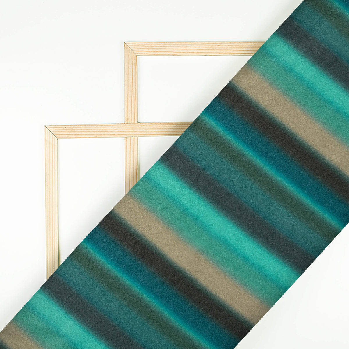 Peacock Blue And Paris Green Stripes Pattern Digital Print Crepe Silk Fabric