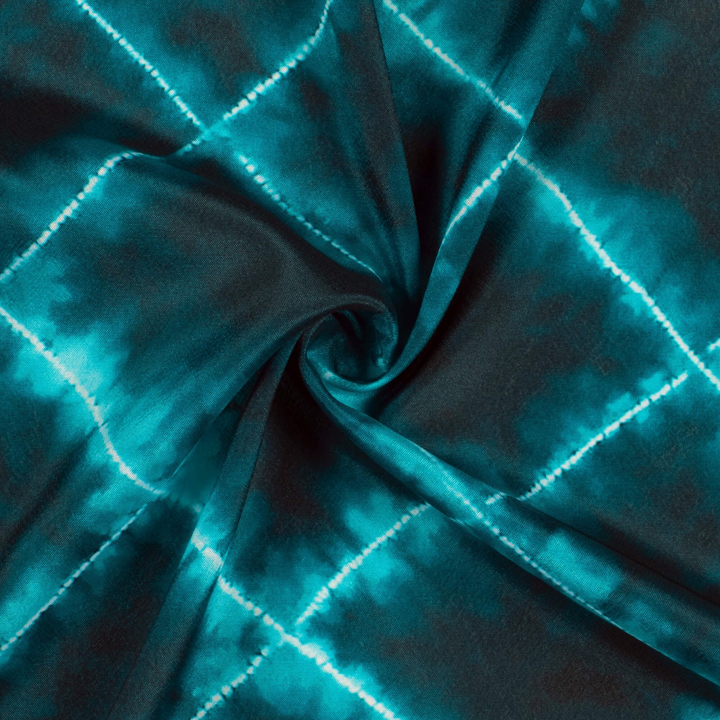 Peacock Blue And White Checks Pattern Digital Print Crepe Silk Fabric