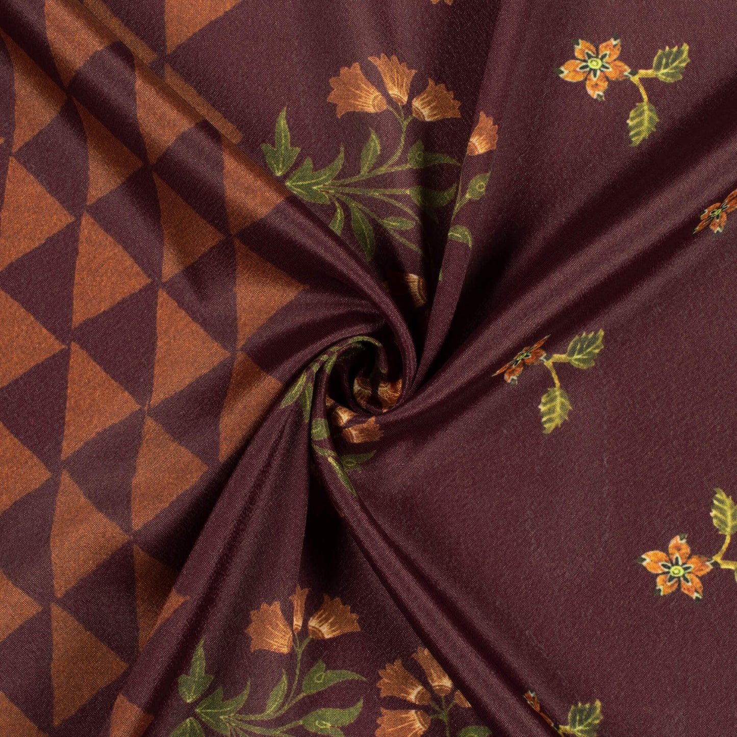 Hickory Brown And Mellow Yellow Daman Pattern Digital Print Crepe Silk Fabric