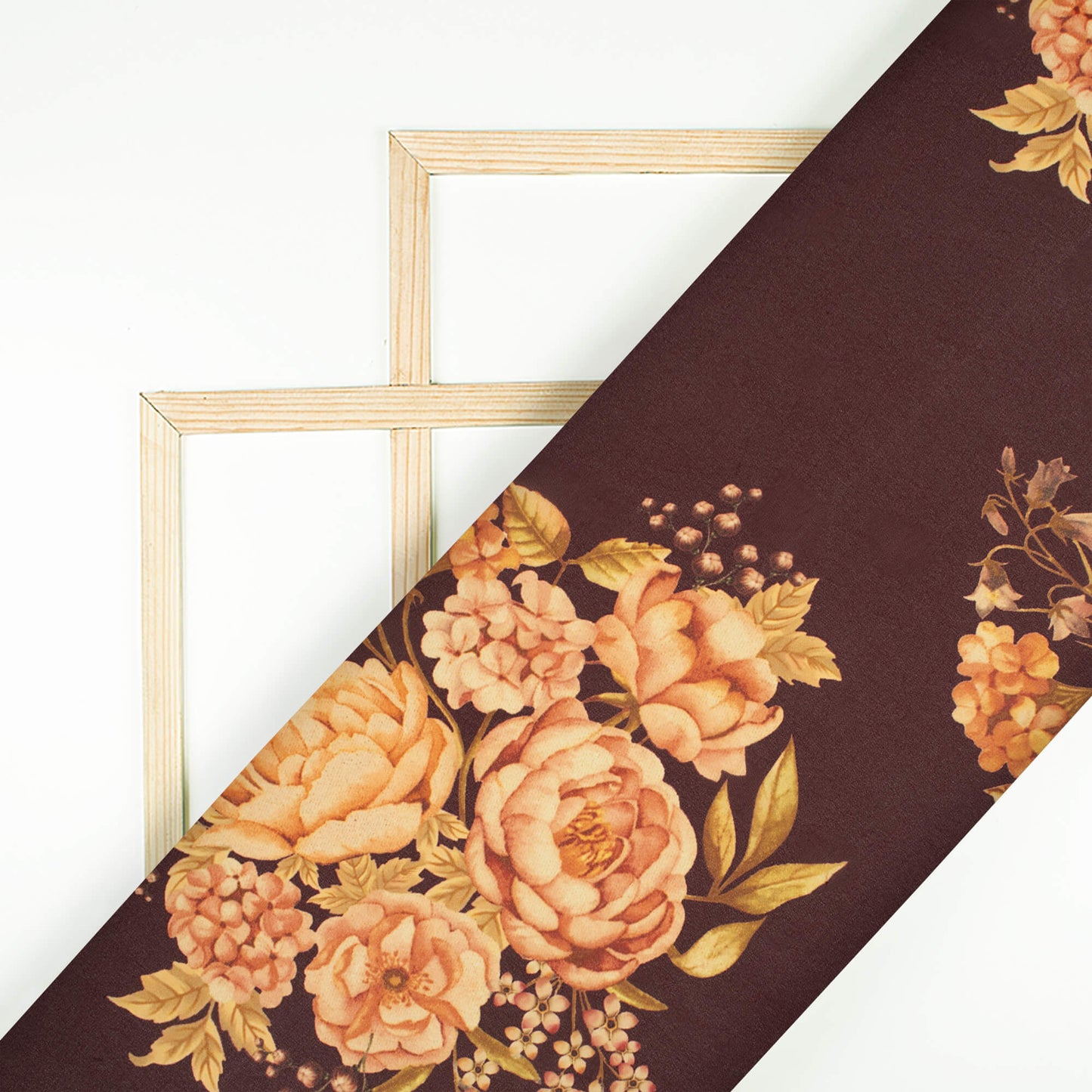 Hickory Brown And Peach Floral Pattern Digital Print Georgette Fabric