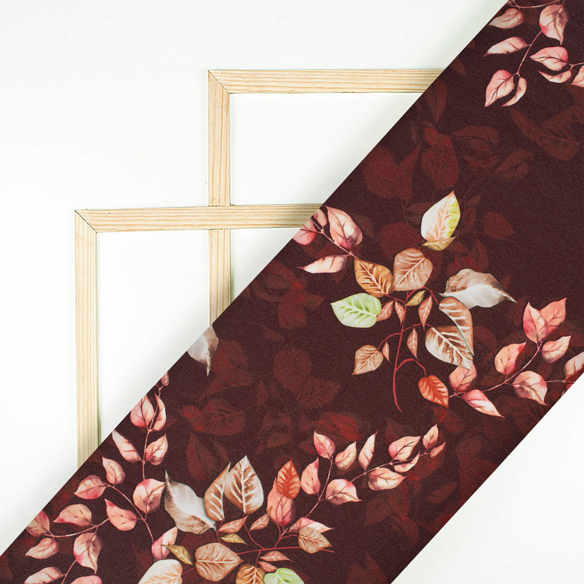Hickory Brown And Brick Pink Leaf Pattern Digital Print Georgette Fabric