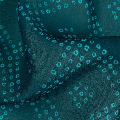 Peacock Blue Bandhanii Pattern Digital Print Georgette Fabric
