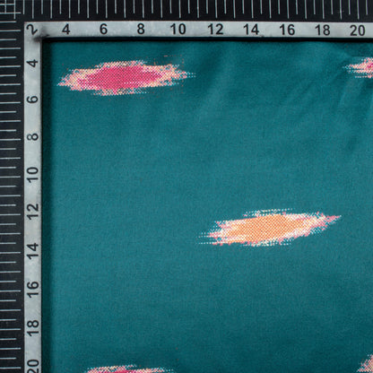 Peacock Blue And Carrot Orange Ikkat Pattern Digital Print Japan Satin Fabric