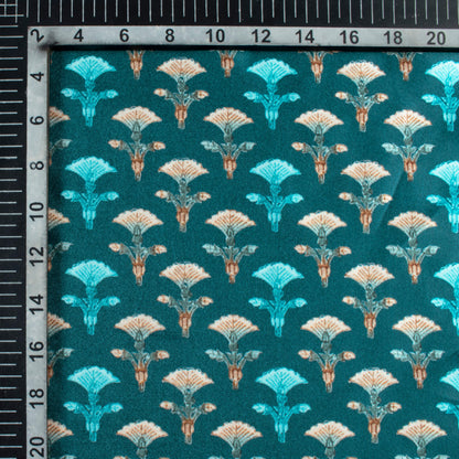 Peacock Blue And Red Floral Pattern Digital Print Japan Satin Fabric