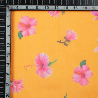 Amber Yellow And Rose Pink Floral Pattern Digital Print Organza Fabric