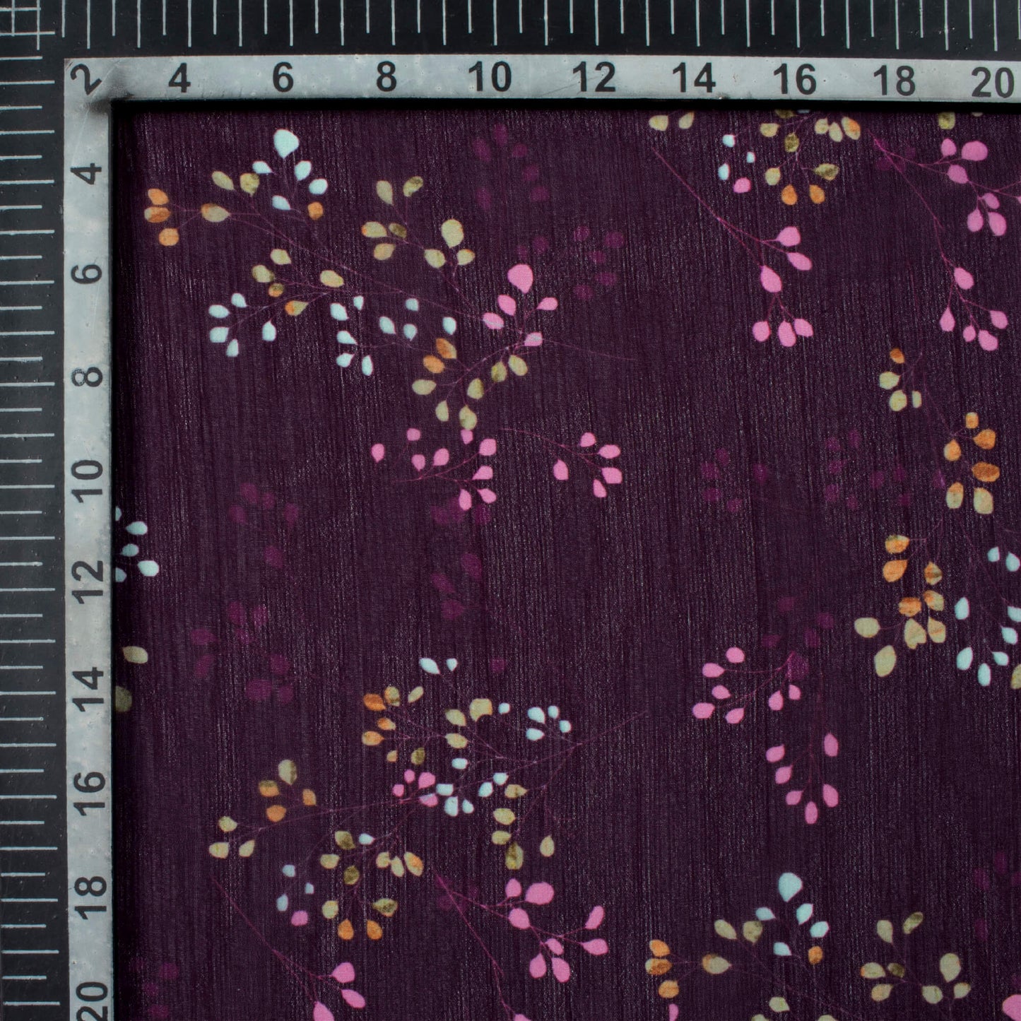 Wine Purple And Taffy Pink Leaf Pattern Digital Print Chiffon Fabric
