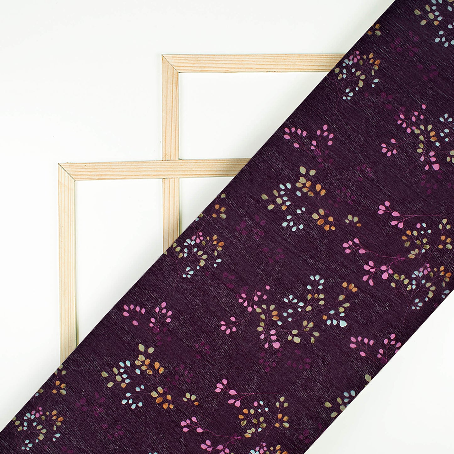 Wine Purple And Taffy Pink Leaf Pattern Digital Print Chiffon Fabric