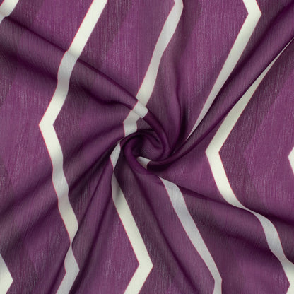 Wine Purple And Cream Chevron Pattern Digital Print Chiffon Fabric