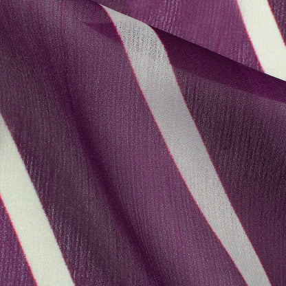 Wine Purple And Cream Chevron Pattern Digital Print Chiffon Fabric