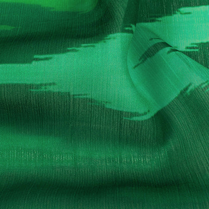 Bottle Green Ikkat Pattern Digital Print Chiffon Fabric