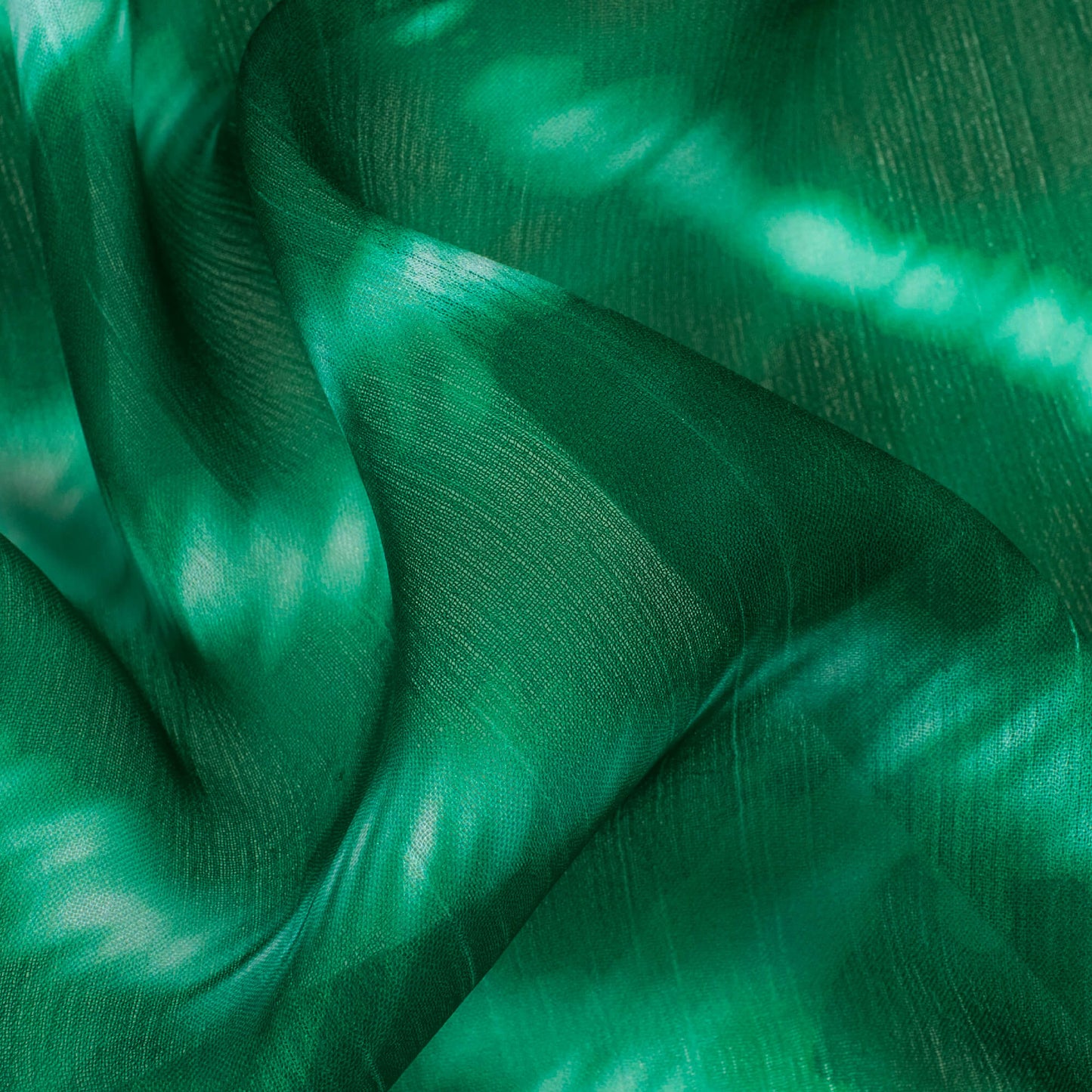 Bottle Green And White Leheriya Pattern Digital Print Chiffon Fabric