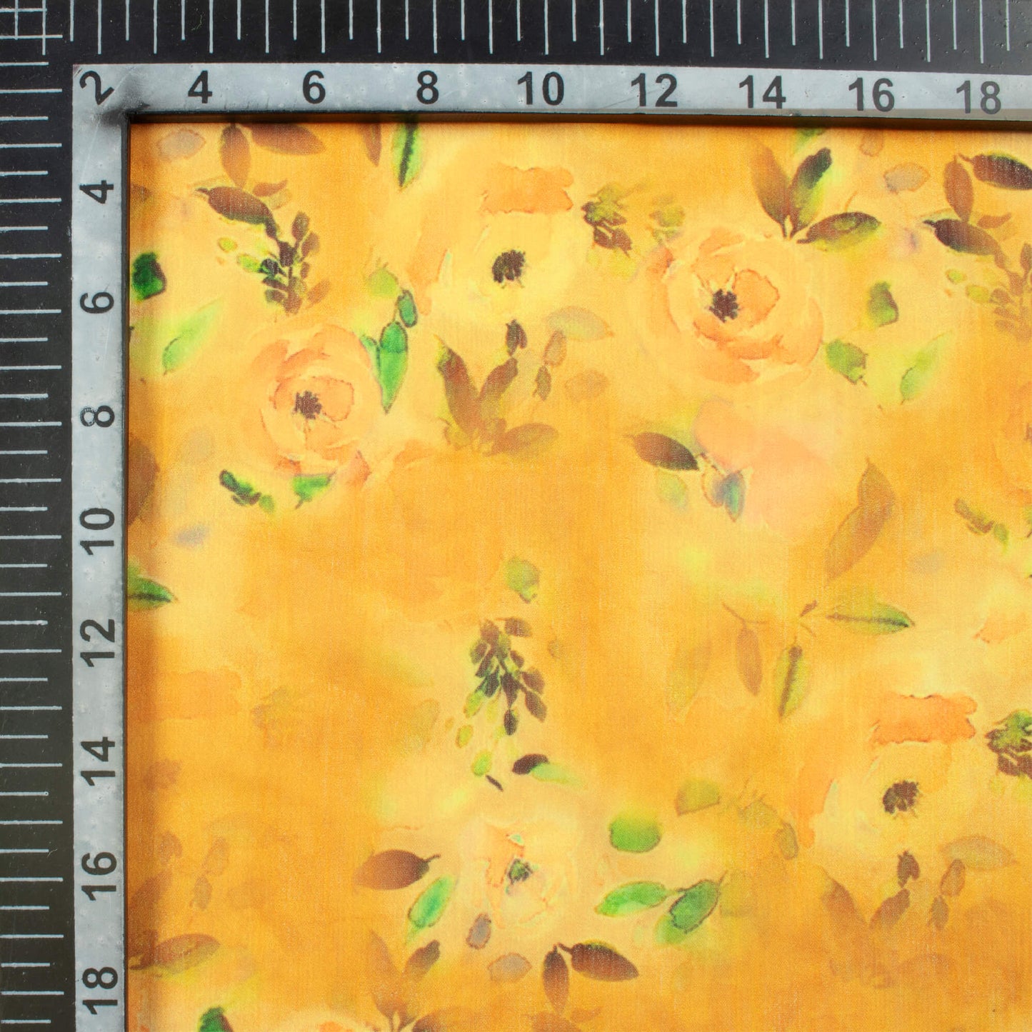 Dijon Yellow And Green Floral Pattern Digital Print Chiffon Fabric