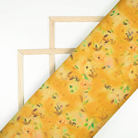 Dijon Yellow And Green Floral Pattern Digital Print Chiffon Fabric
