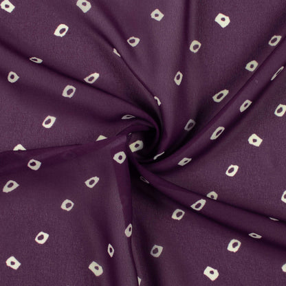 Wine Purple And Cream Bandhanii Pattern Digital Print Georgette Fabric