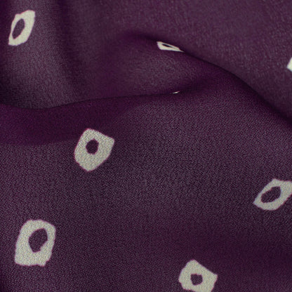 Wine Purple And Cream Bandhanii Pattern Digital Print Georgette Fabric