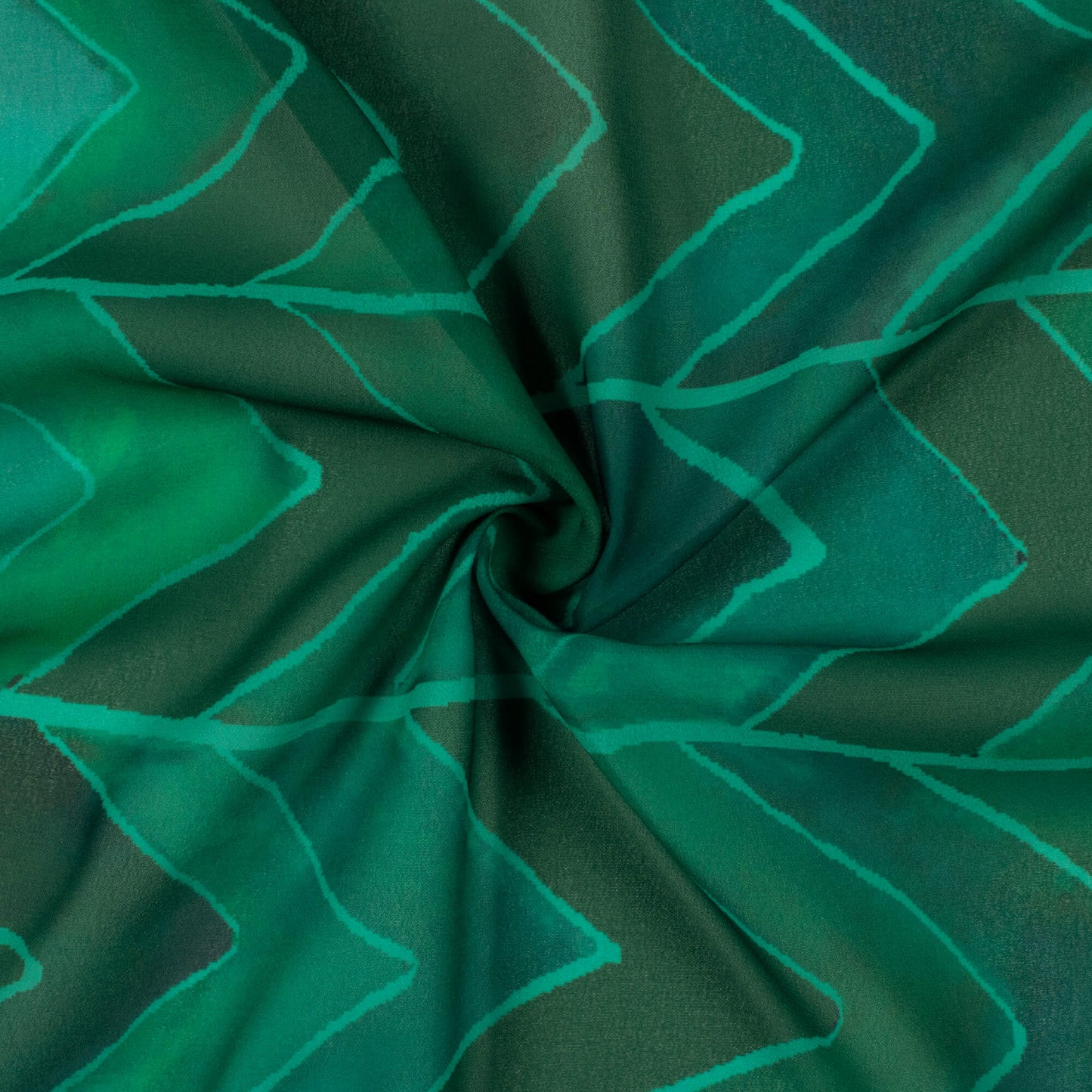 Bottle Green Chevron Pattern Digital Print Georgette Fabric