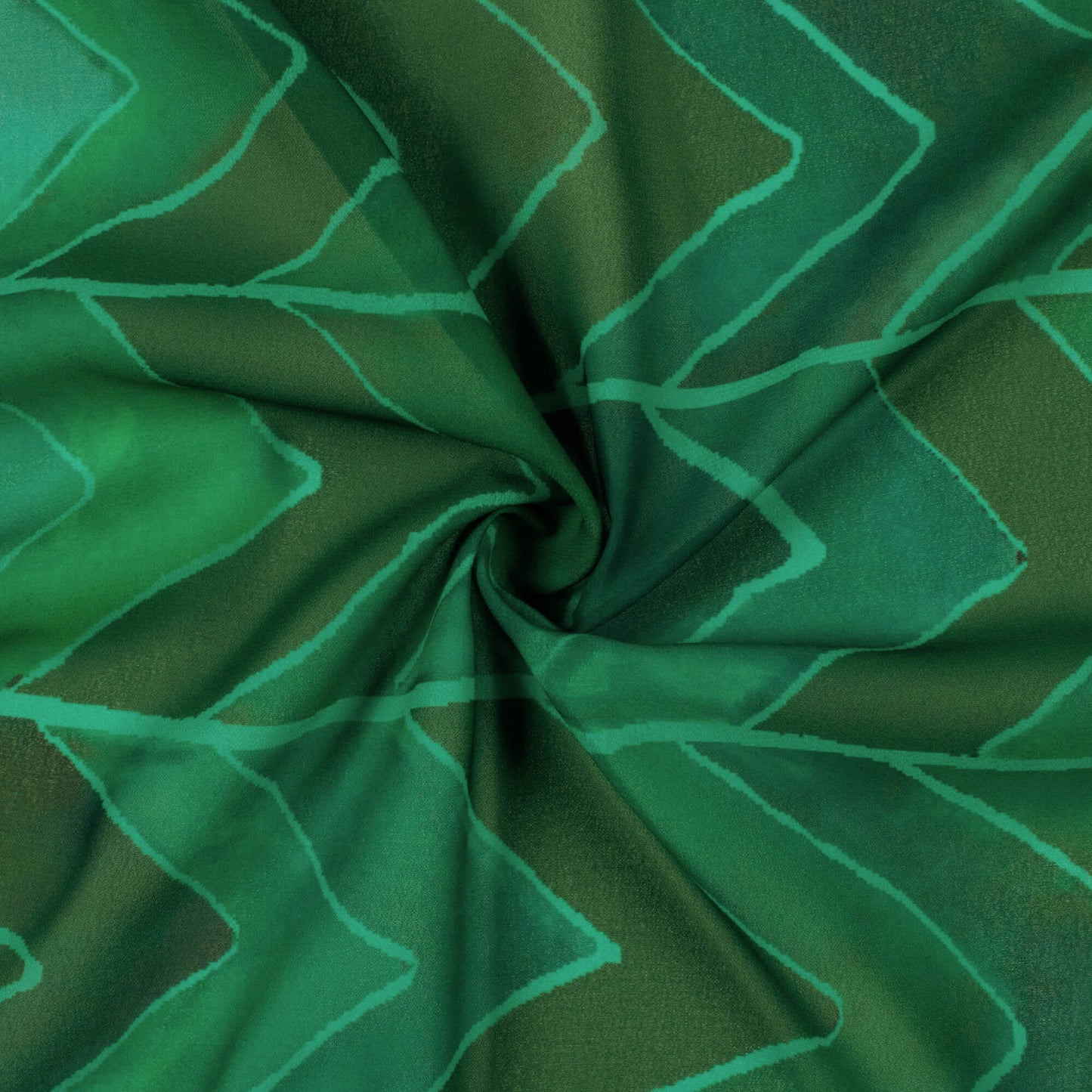 Bottle Green Chevron Pattern Digital Print Georgette Fabric