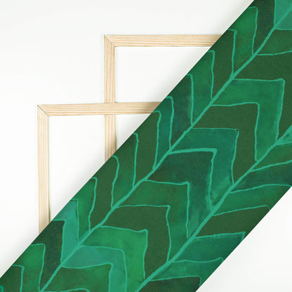 Bottle Green Chevron Pattern Digital Print Georgette Fabric