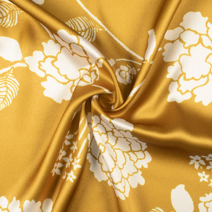 Dijon Yellow And White Floral Pattern Digital Print Japan Satin Fabric