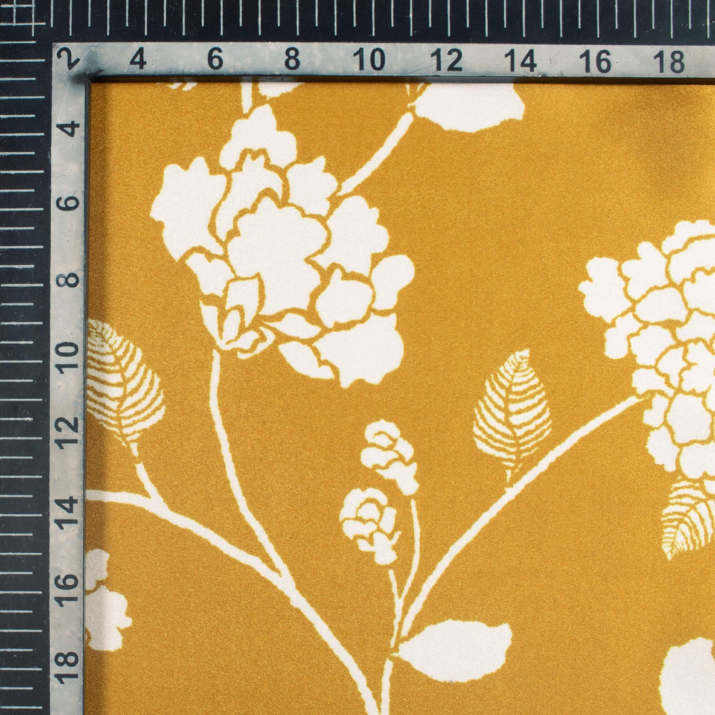 Dijon Yellow And White Floral Pattern Digital Print Japan Satin Fabric