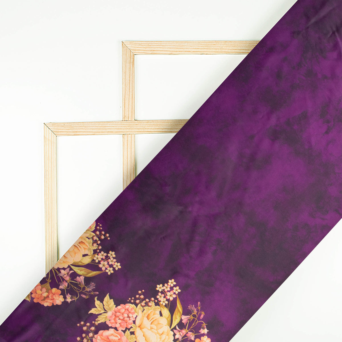 Wine Purple And Orange Floral Pattern Digital Print Japan Satin Fabric