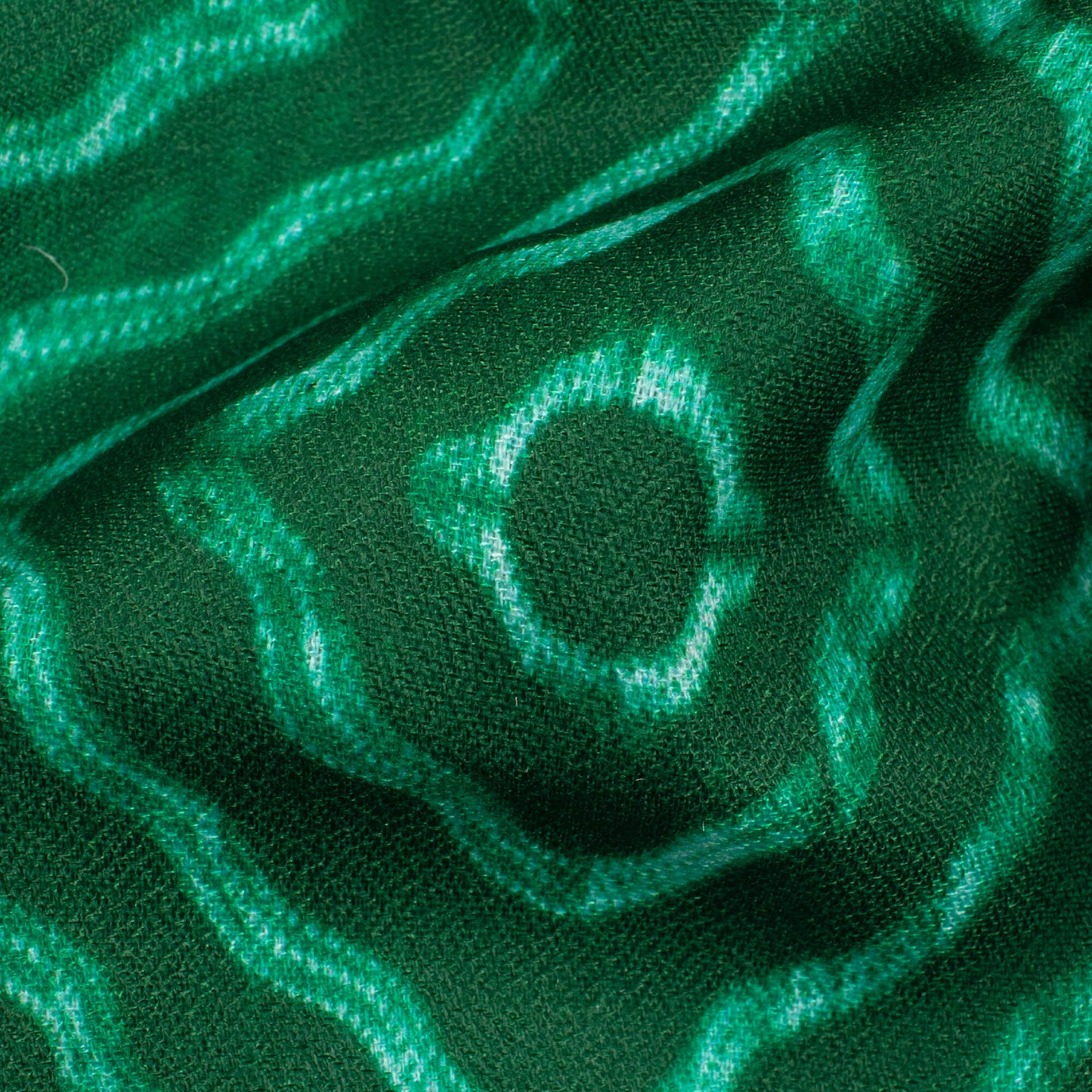 Bottle Green And White Trellis Pattern Digital Print Moss Crepe Fabric