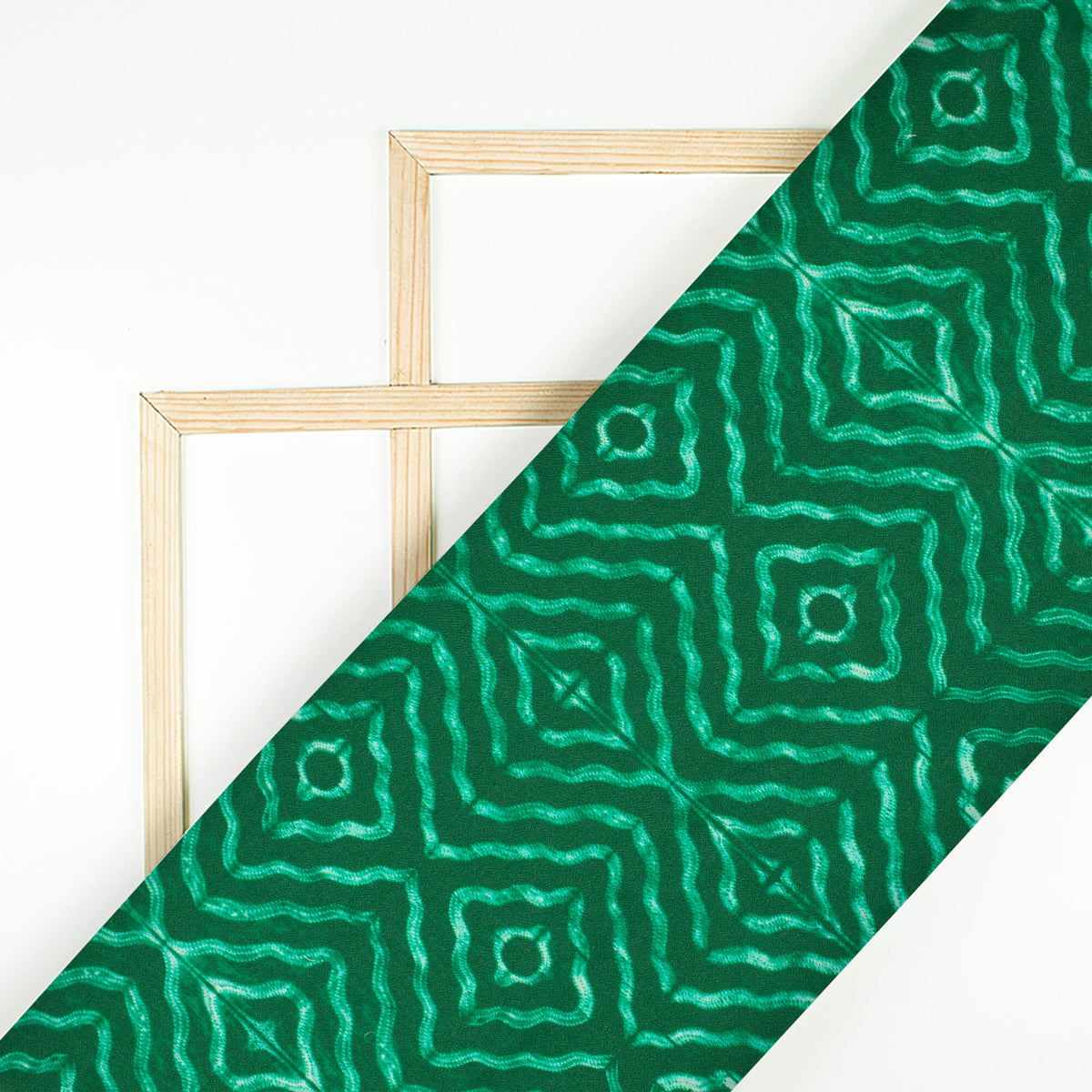 Bottle Green And White Trellis Pattern Digital Print Moss Crepe Fabric