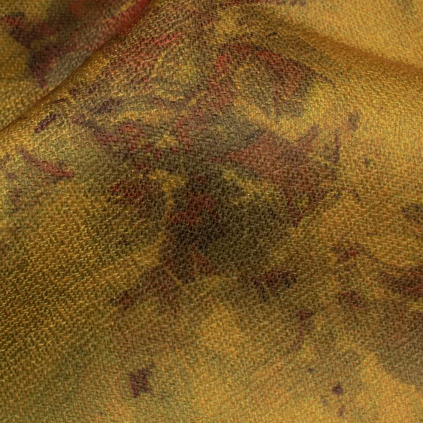 Dijon Yellow And Barn Red Abstract Pattern Digital Print Moss Crepe Fabric