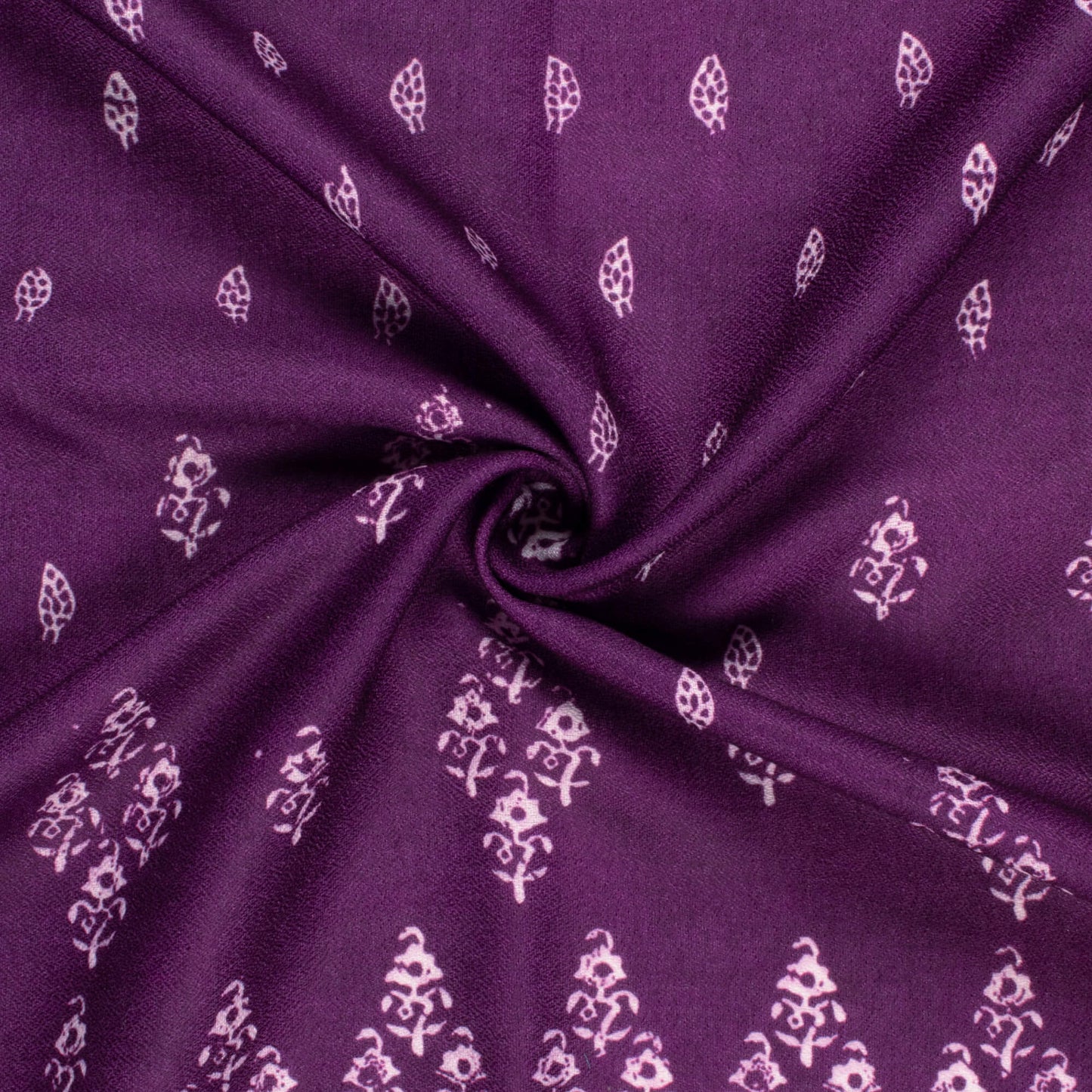 Wine Purple And White Traditional Pattern Digital Print Moss Crepe Fabric