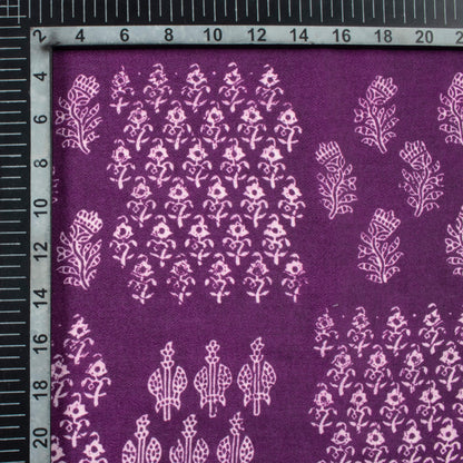 Wine Purple And White Traditional Pattern Digital Print Moss Crepe Fabric