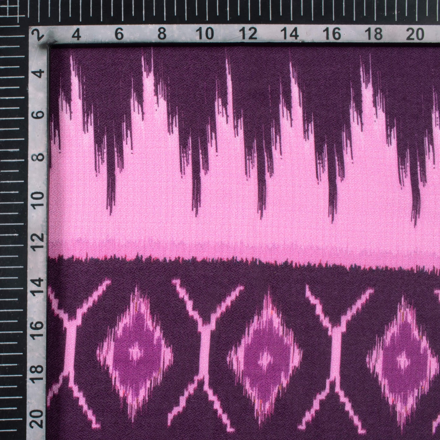Wine Purple And Pink Daman Pattern Digital Print Moss Crepe Fabric