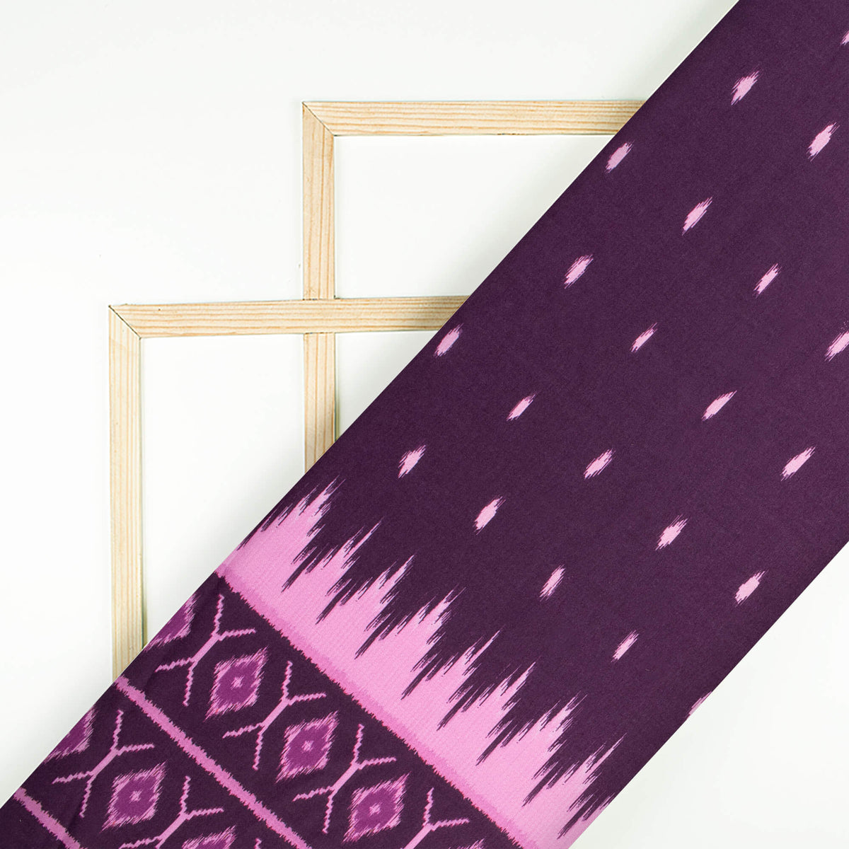 Wine Purple And Pink Daman Pattern Digital Print Moss Crepe Fabric