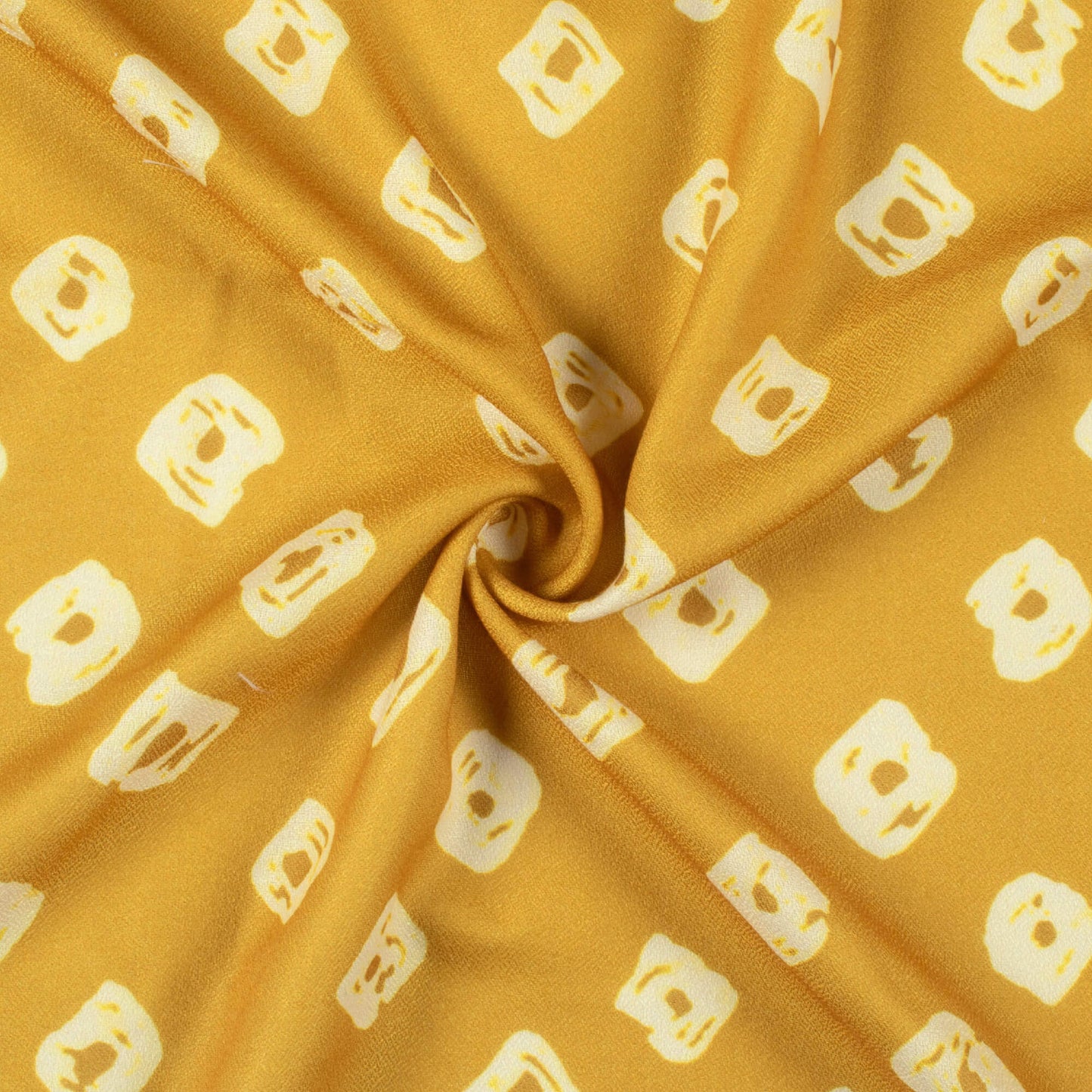 Dijon Yellow And Cream Bandhani Pattern Digital Print Moss Crepe Fabric