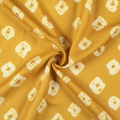Dijon Yellow And Cream Bandhanii Pattern Digital Print Moss Crepe Fabric