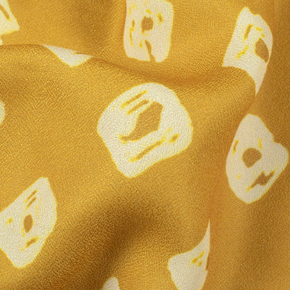 Dijon Yellow And Cream Bandhanii Pattern Digital Print Moss Crepe Fabric