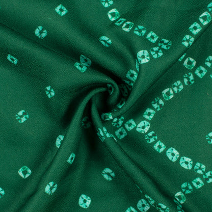 Bottle Green And White Bandhanii Pattern Digital Print Moss Crepe Fabric