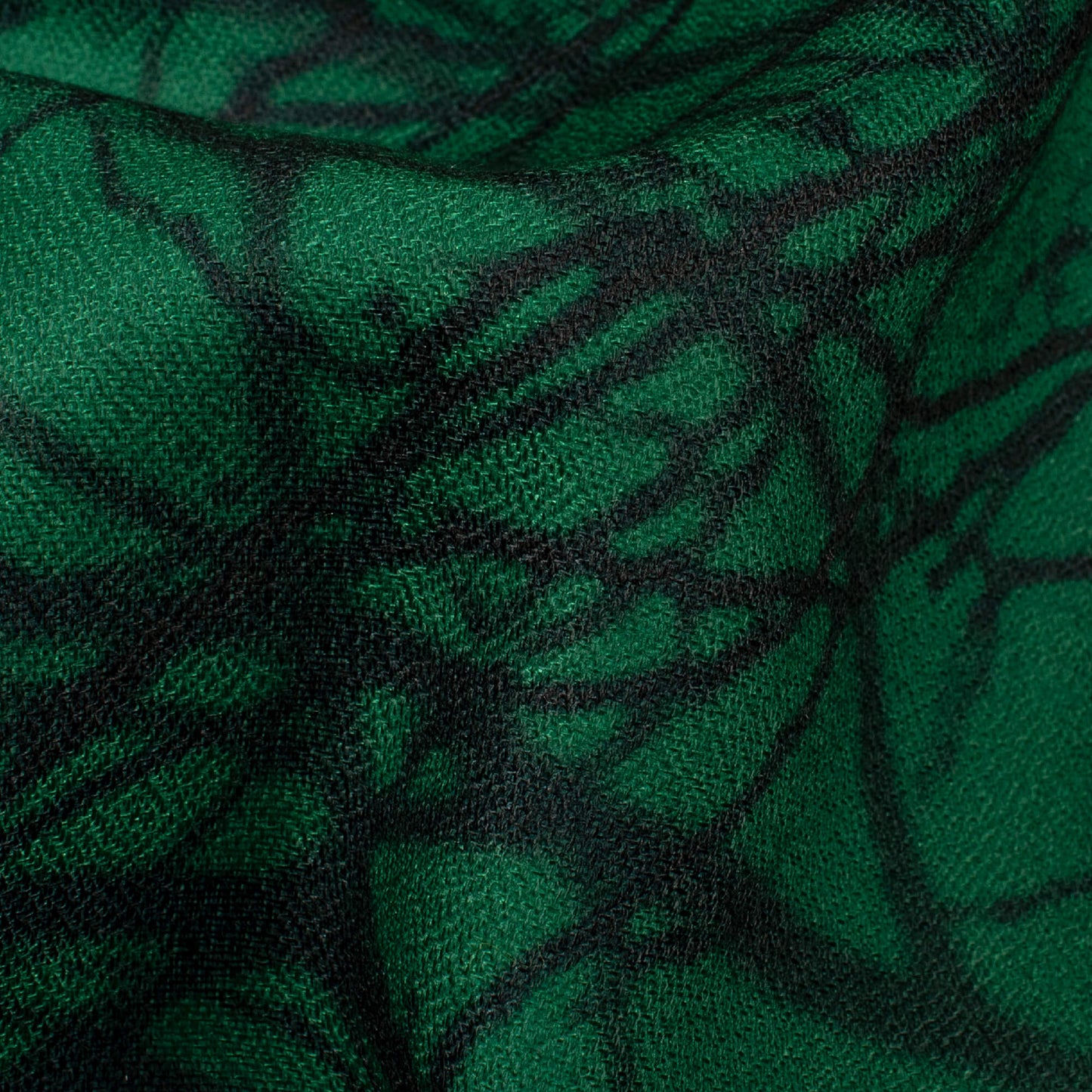 Bottle Green And Black Abstract Pattern Digital Print Moss Crepe Fabric