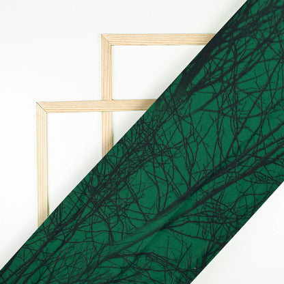 Bottle Green And Black Abstract Pattern Digital Print Moss Crepe Fabric