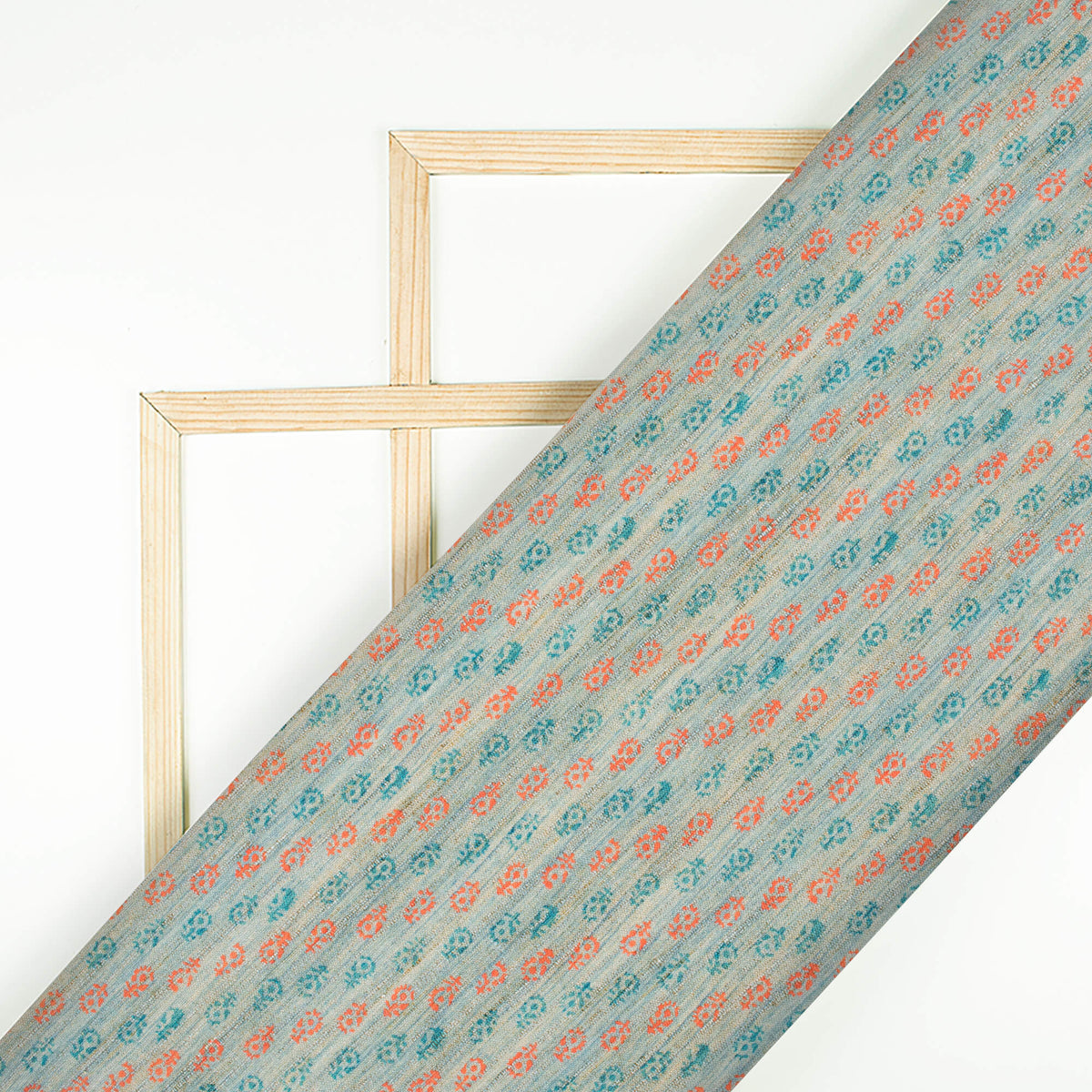 Carolina Blue And Cerise Pink Booti Pattern Digital Print Textured Blend Fabric (Width 58 Inches)