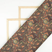 Coral Peach And Maroon Paisley Pattern Digital Print Textured Blend Fabric (Width 58 Inches)