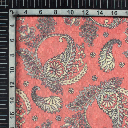 Cerise Pink And Sage Green Floral Pattern Digital Print Sherwani Fabric (Width 60 Inches)