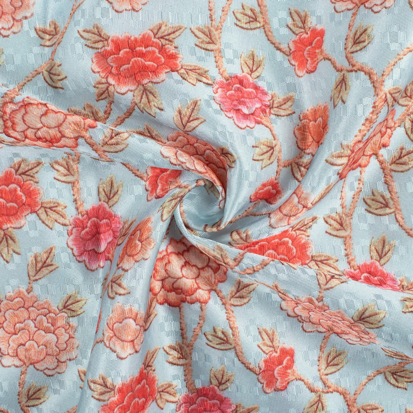 Baby Blue And Punch Pink Floral Pattern Digital Print Sherwani Fabric (Width 60 Inches)