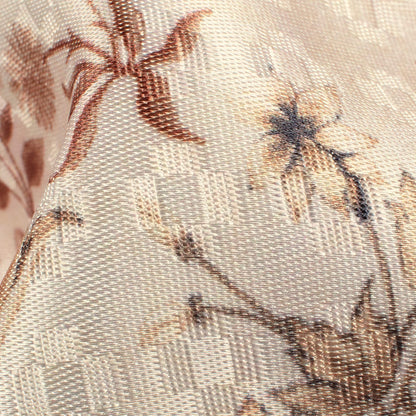 Oat Beige And Rust Orange Floral Pattern Digital Print Sherwani Fabric (Width 60 Inches)